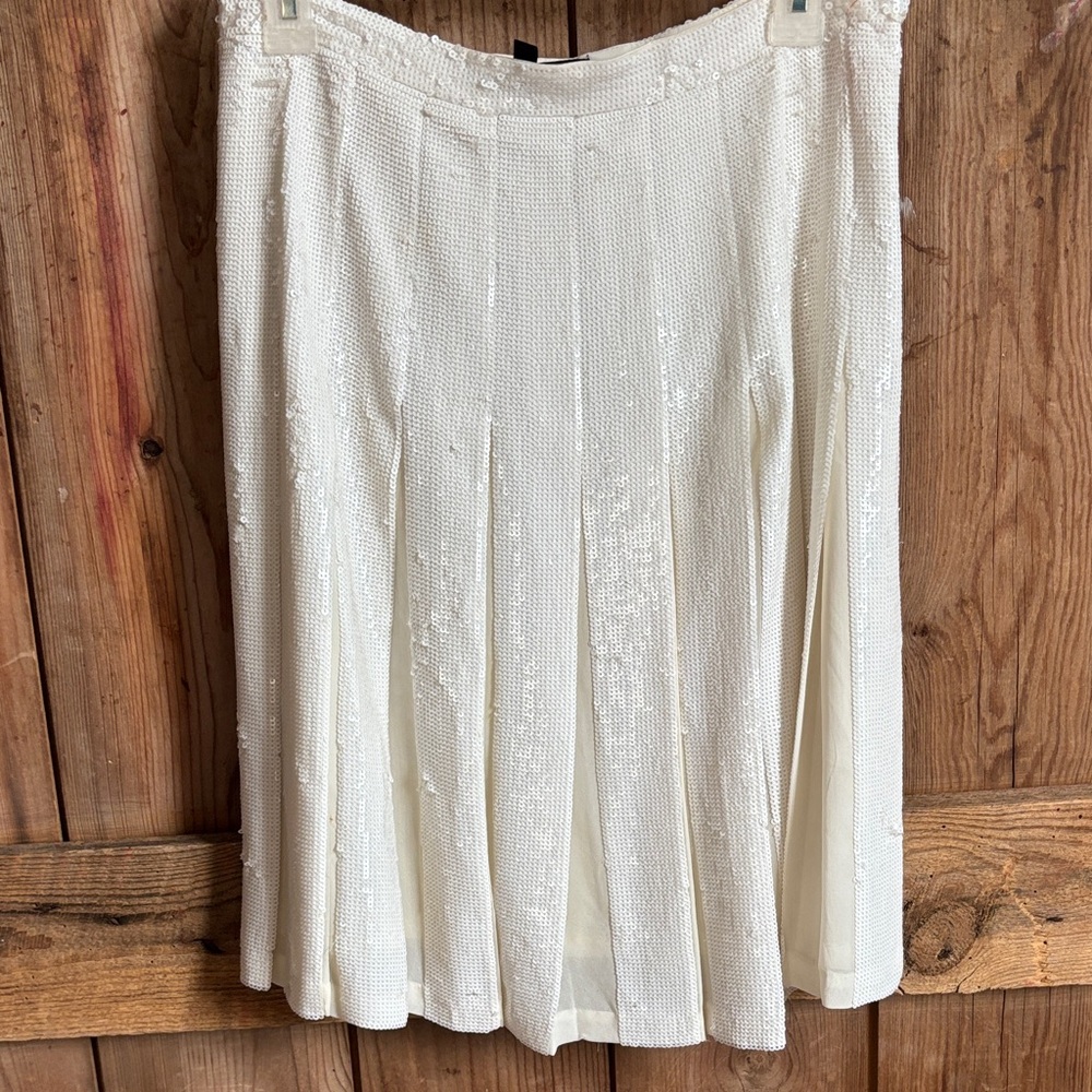 BCBGMaxAzria Elegant White A-Line Sequin Skirt